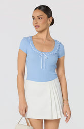 Inixyf Lina Ruffle Trim Ribbed Sweater Top