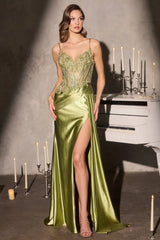 Hattie Gown - Beaded Bodice Metallic Satin Dress