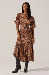 Lbruh Lavena V-Neck Puff Sleeve Midi Dress