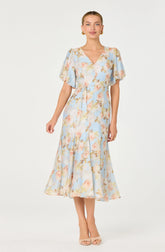 Inixyf Lavena Floral Balloon Sleeve Midi Dress