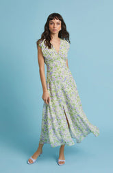 Lbruh V-Neck Pleated Floral Midi Dress