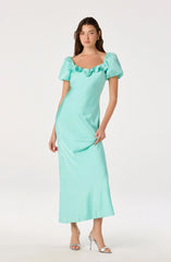 Inixyf Bethrose 3D Rose Satin Maxi Dress