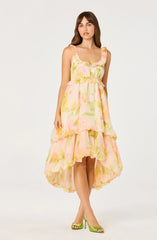 Inixyf Serenidy Floral Ruffle Tiered High-Low Midi Dress
