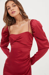 Lbruh Claudina Rhinestone Embellished Satin Long Sleeve Midi Dress