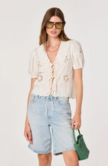 Inixyf Eider Embroidered Cutwork Tie-Front Top