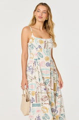 Inixyf Ansley Novelty Print Linen Midi Dress