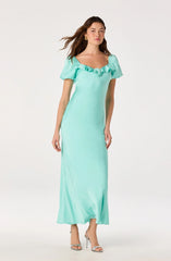 Inixyf Bethrose 3D Rose Satin Maxi Dress