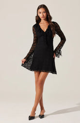 Lbruh Ruffle V-Neck Lace Mini Dress