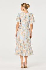 Inixyf Lavena Floral Balloon Sleeve Midi Dress