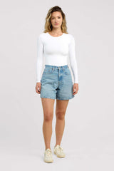 Long Sleeve Crewneck Bodysuit | White