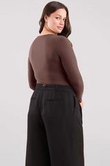 Long Sleeve Scoop Neck Bodysuit | Coffee