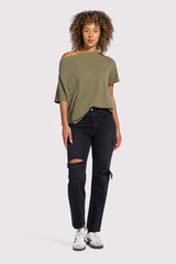 Vintage Cotton Off The Shoulder T-Shirt | Olive