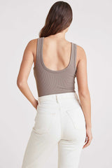 Ribbed Scoop Tank Bodysuit | Mocha
