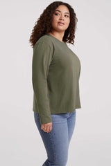 Vintage Cotton Long Sleeve Everyday T-Shirt | Olive
