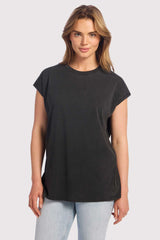 Soft Cotton Tunic Muscle Tee | Washed Black
