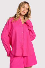 Linen Boyfriend Shirt | Fuchsia