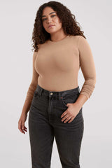Cotton Stretch Long Sleeve Crewneck Bodysuit | Cinnamon