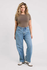 Cotton Stretch Short Sleeve Crewneck Bodysuit | Mocha