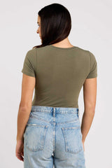 Cotton Stretch Short Sleeve Crewneck Bodysuit | Olive