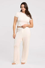 Mini Rib Wide Leg Pant | Pearl