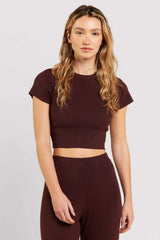Ribbed Sweater Baby Tee | Coffee