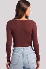 Slinky Rib Long Sleeve Bodysuit | Black Cherry