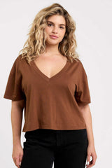 Boxy V-Neck Tee | Chocolate