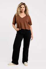 Boxy V-Neck Tee | Chocolate