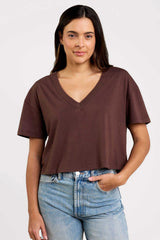 Boxy V-Neck Tee | Coffee