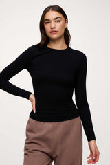 Slinky Rib Long Sleeve Shirt | Black