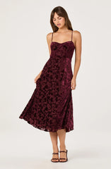 Lbruh Velvet Floral Burnout Bustier Midi Dress