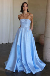 42500 - Ava Presley - Strapless A-line Pearl Embellished Dress