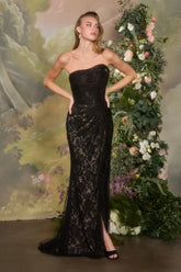 A1497 - Strapless Lace Evening Gown - Andrea & Leo