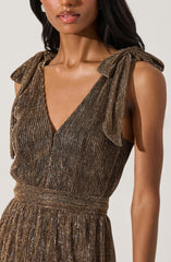 Lbruh Desma Metallic V-Neck Maxi Dress