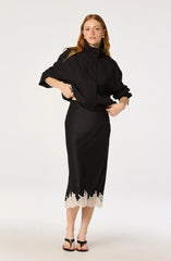 Inixyf Blossom Lace Hem Midi Skirt