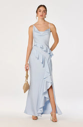 Inixyf Adelina Satin Ruffle Maxi Dress