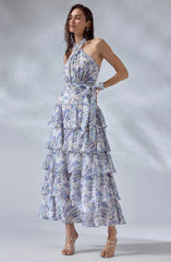 Lbruh Adamaris Floral Halter Tiered Ruffle Maxi Dress