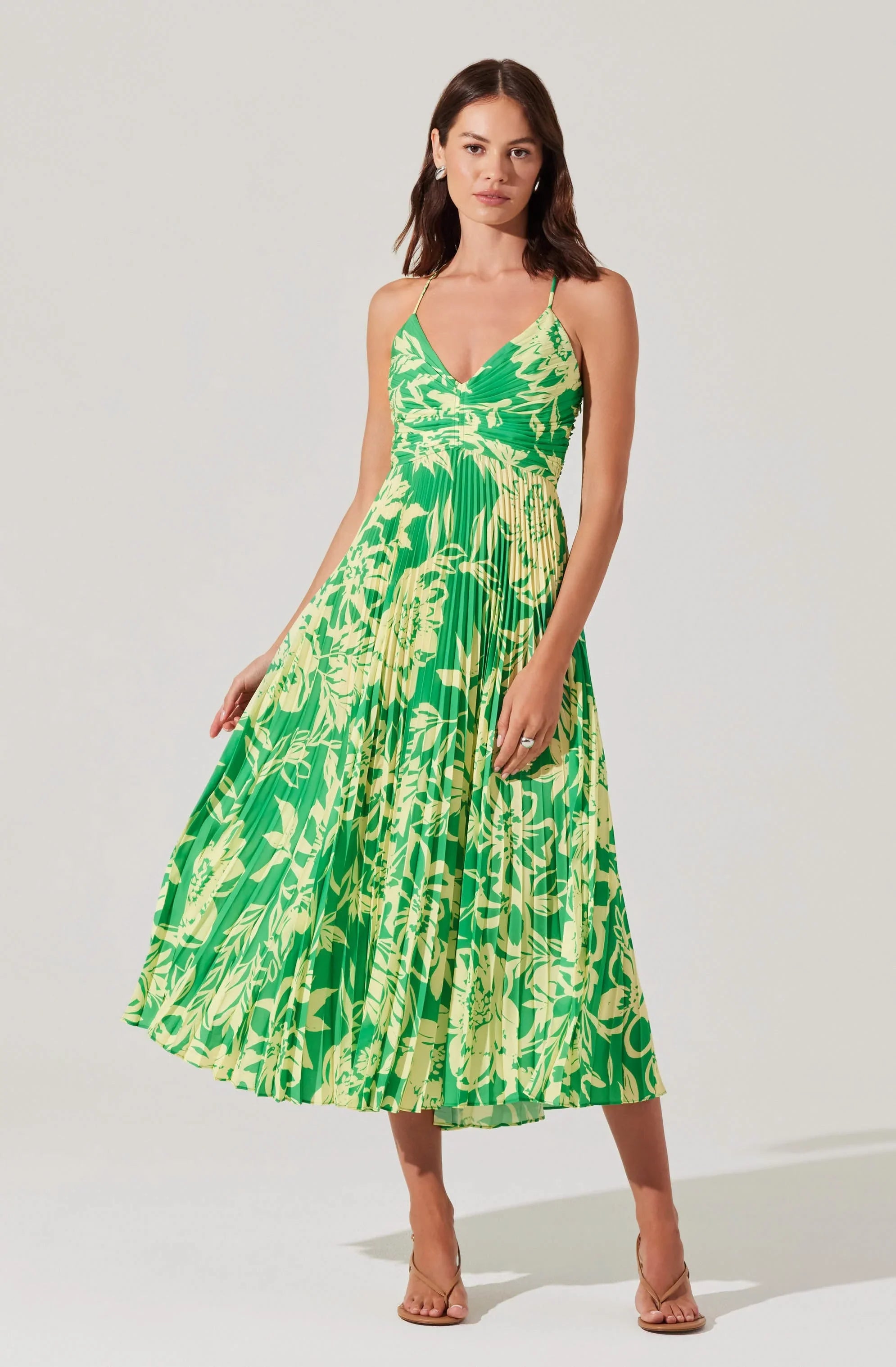 Inixyf Blythe Floral Plisse Midi Dress