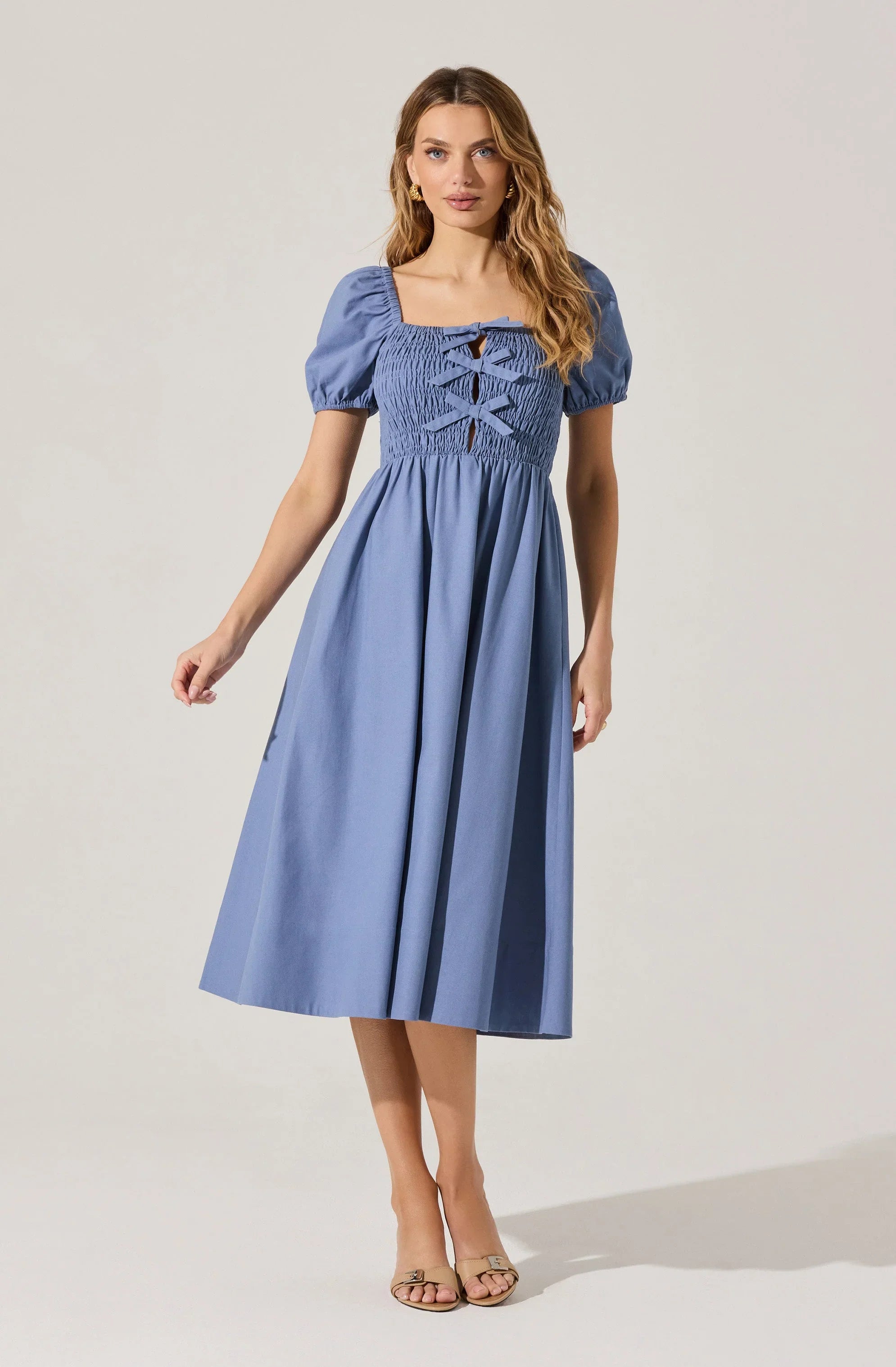 Lbruh Smocked Bow Midi Dress