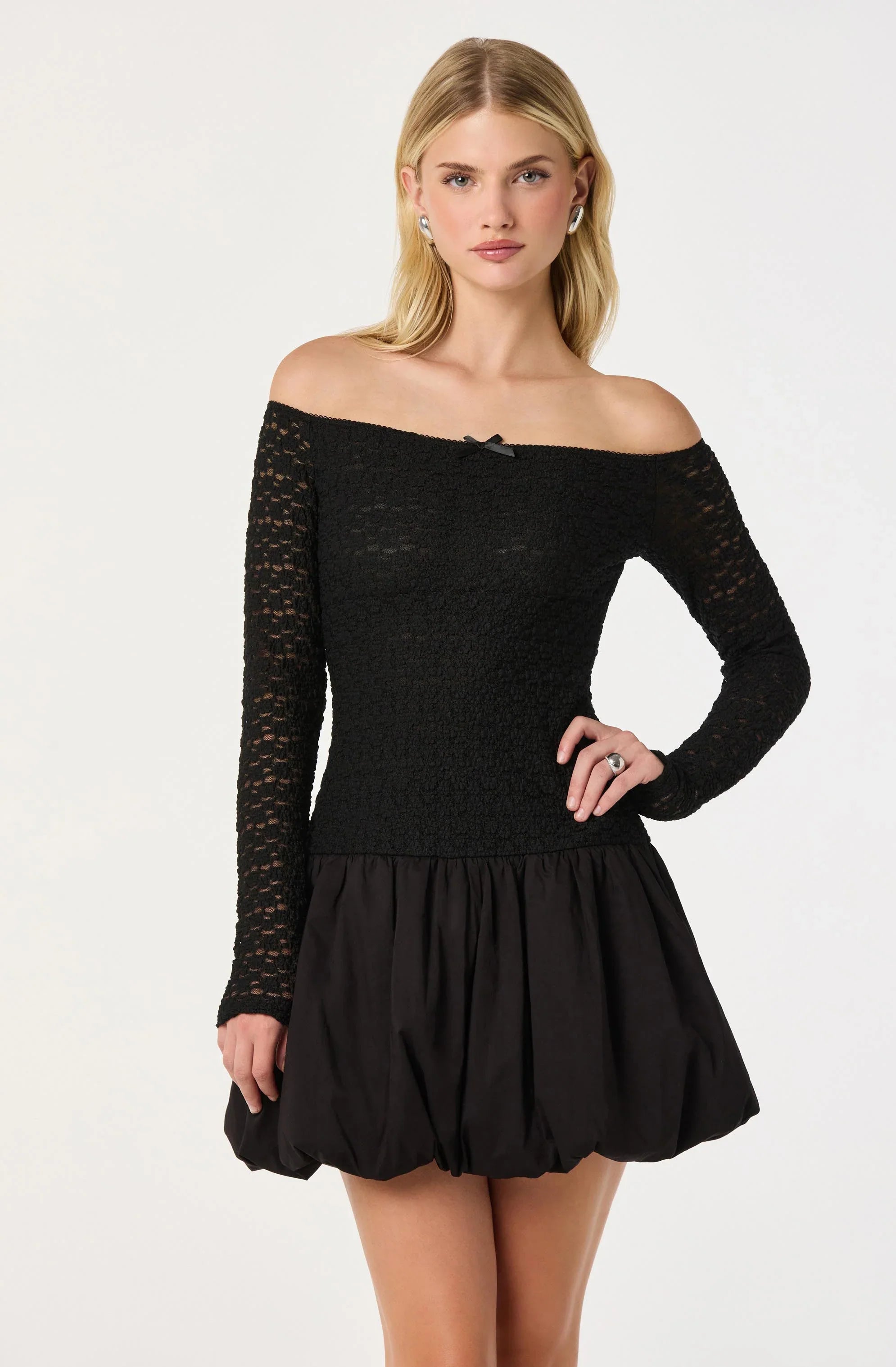 Lbruh Off Shoulder Mixed Media Dress