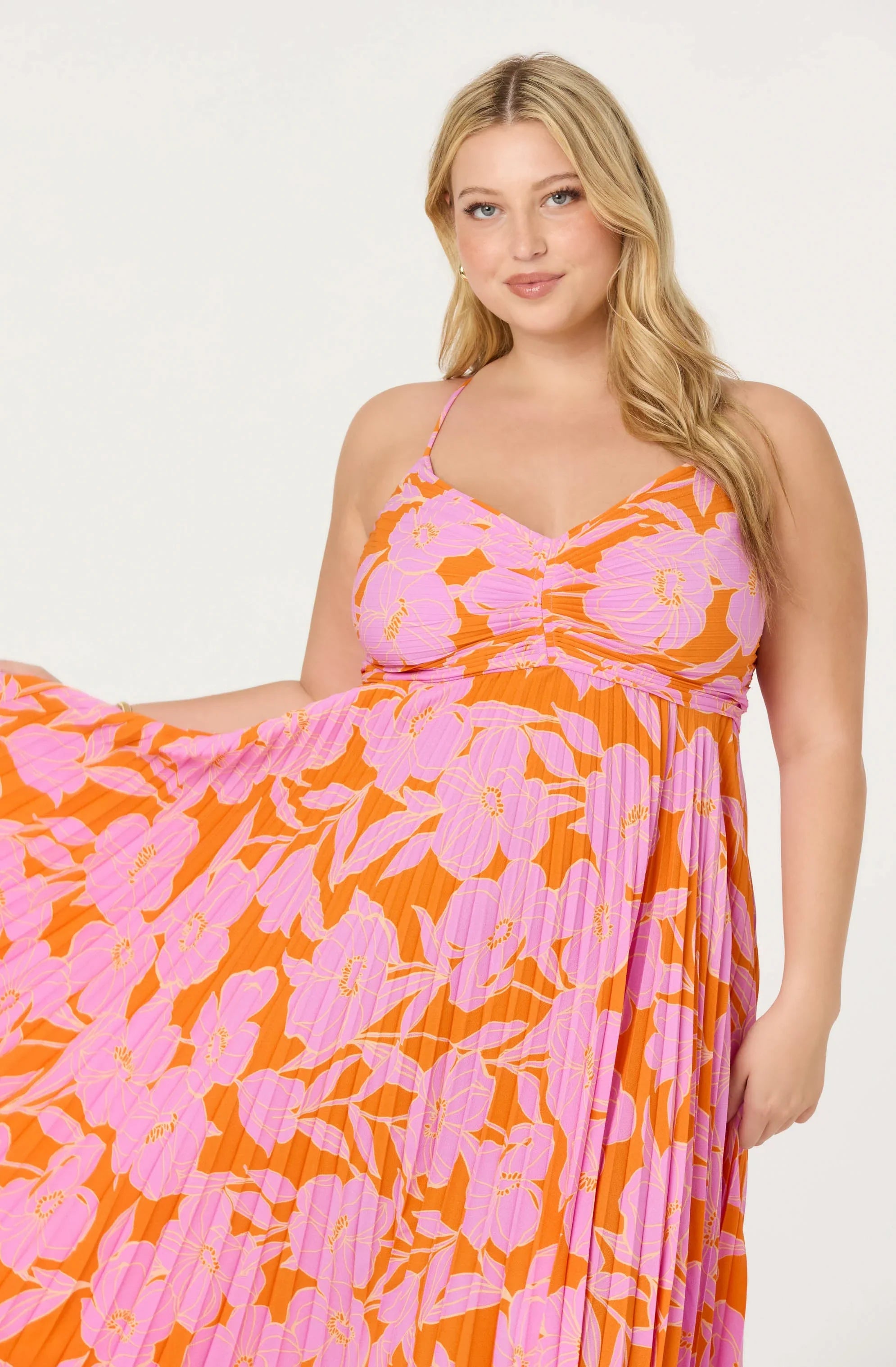 Inixyf Blythe Floral Plisse Midi Dress