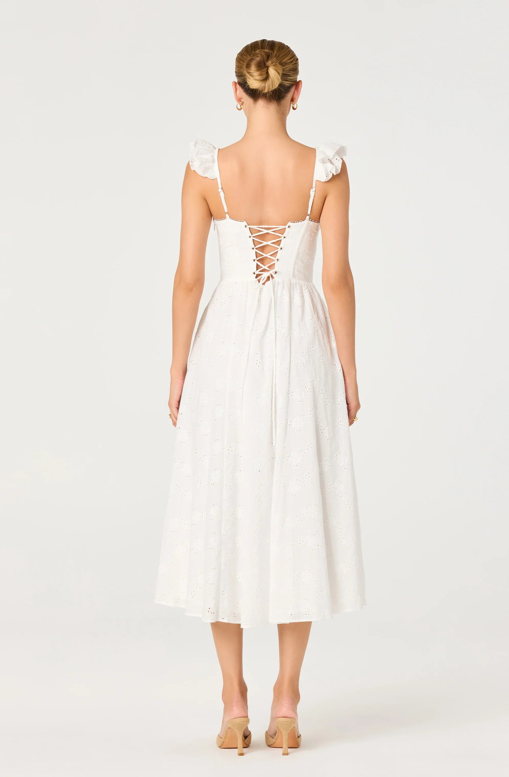 Inixyf Wedelia Ruffle Strap Eyelet Corset Midi Dress