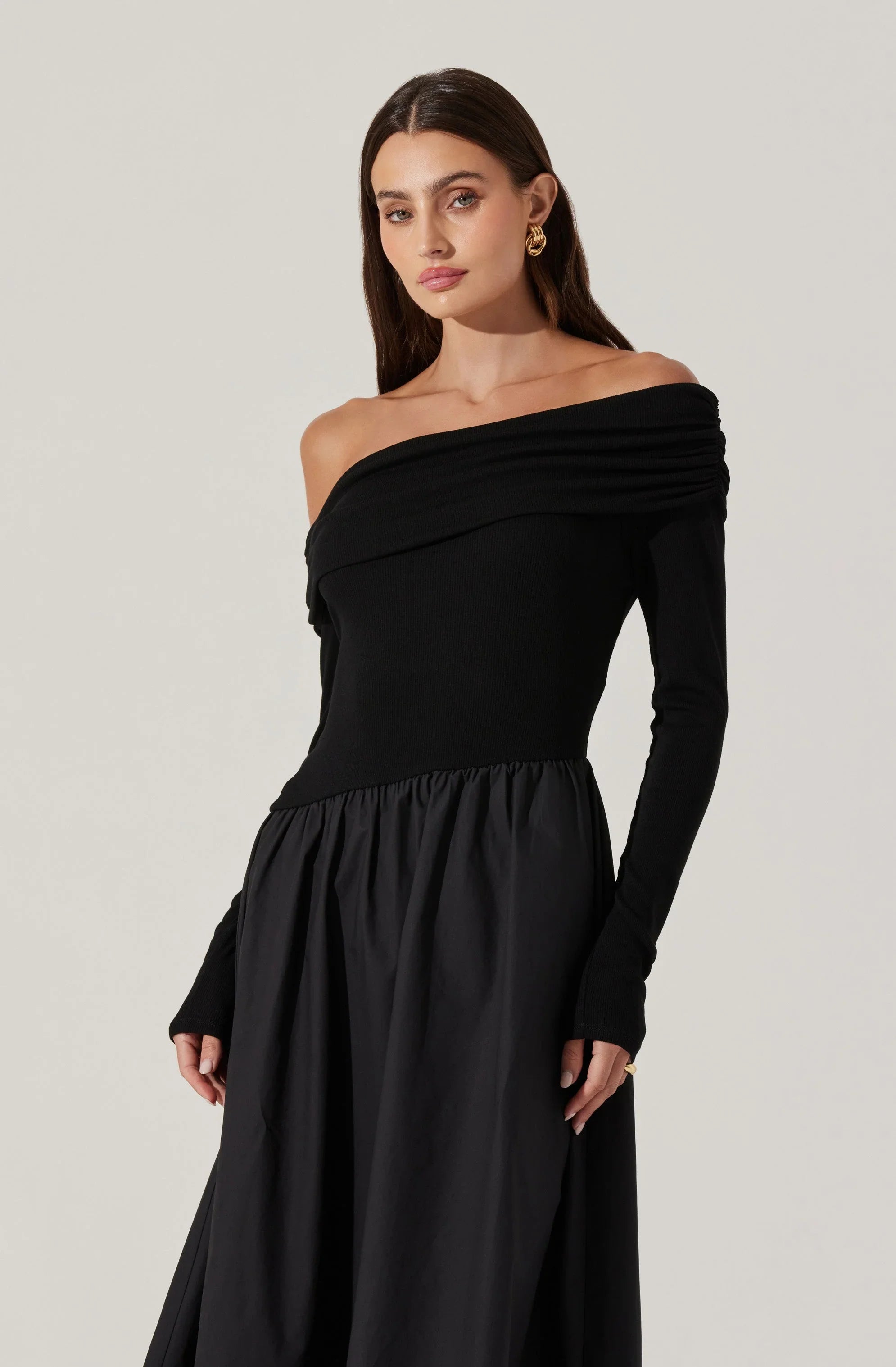 Lbruh Mixed Media Off Shoulder Dress