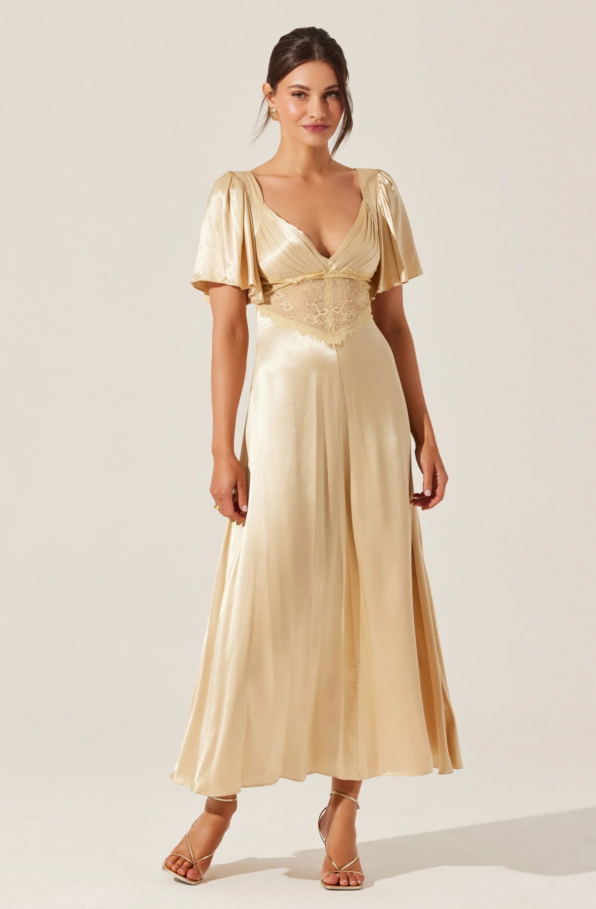 Lbruh Aurelia Satin V-Neck Midi Dress
