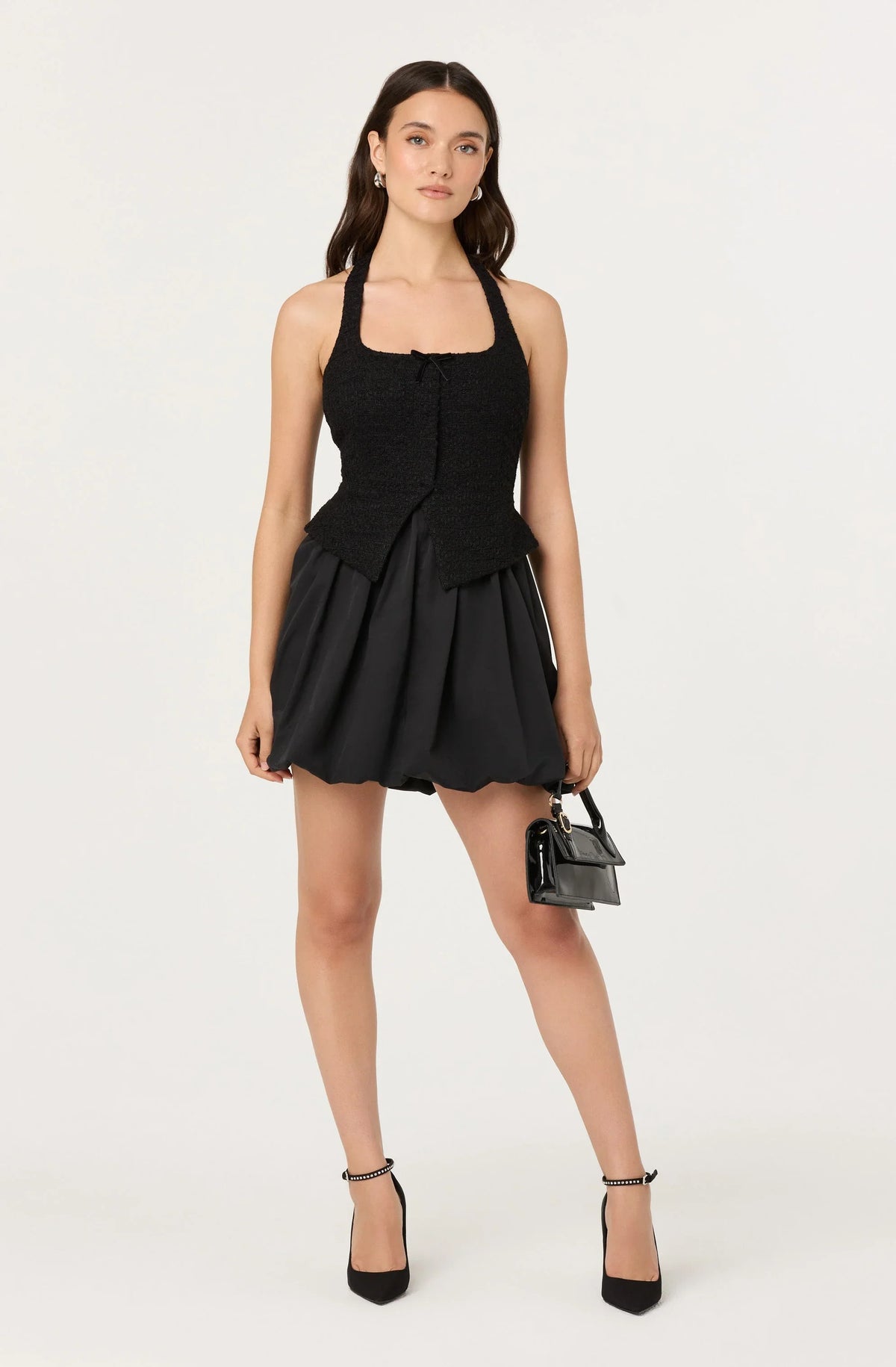 Lbruh Giavanna Mixed Media Halter Mini Dress