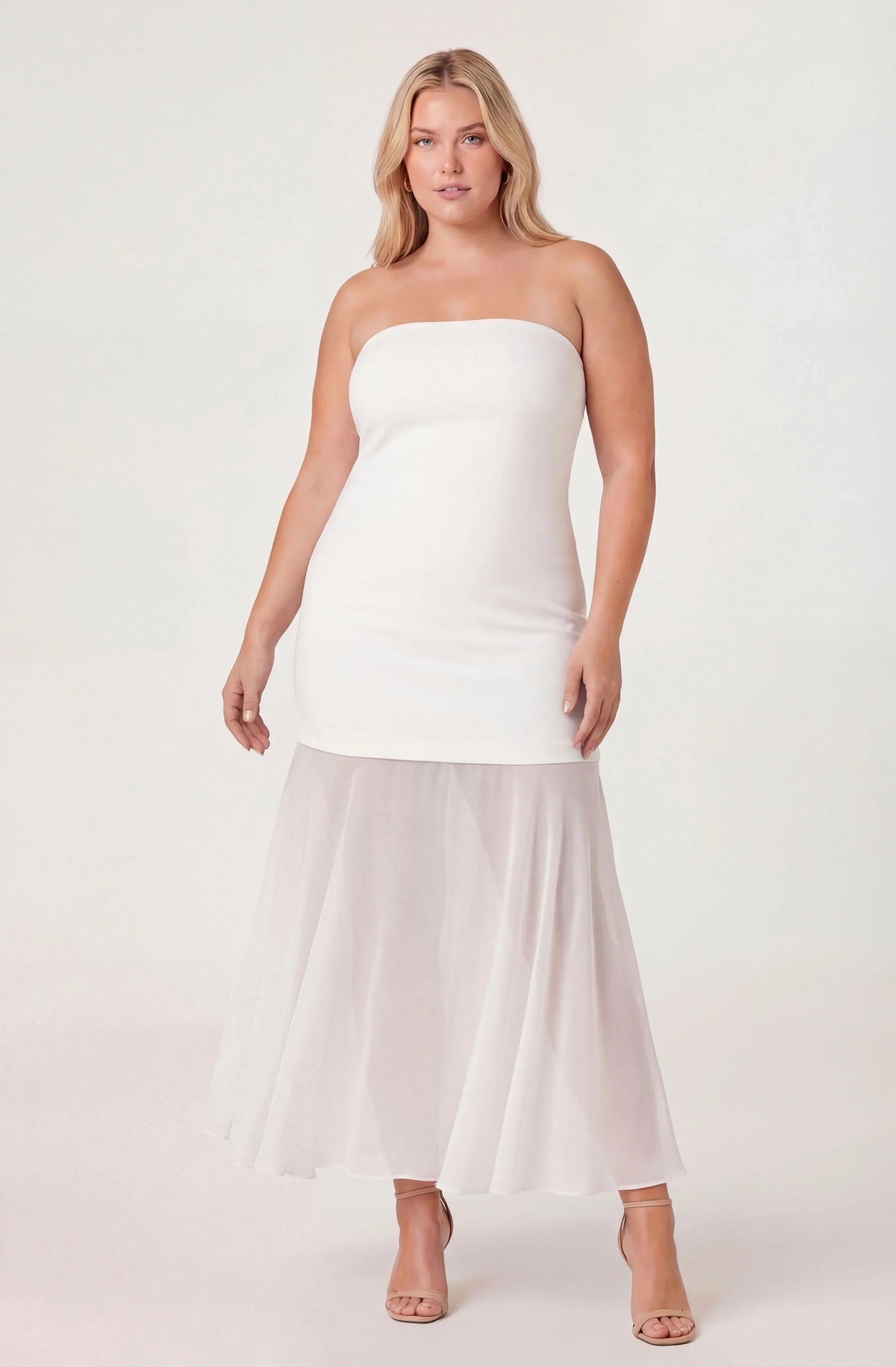 Inixyf Lizet Strapless Mini Dress with Sheer Maxi Overlay