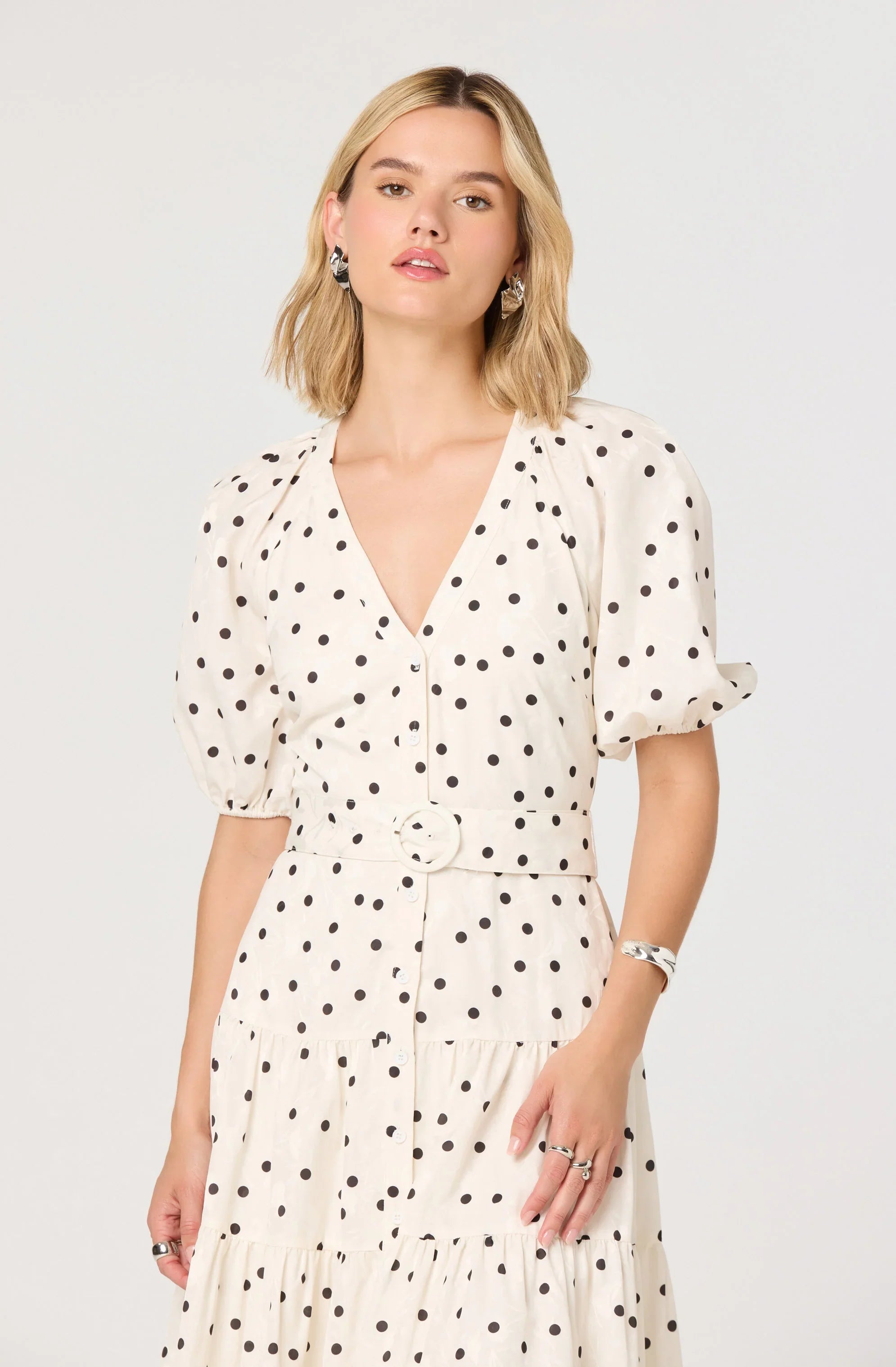 Inixyf Minnie Polka Dot Tiered Midi Dress