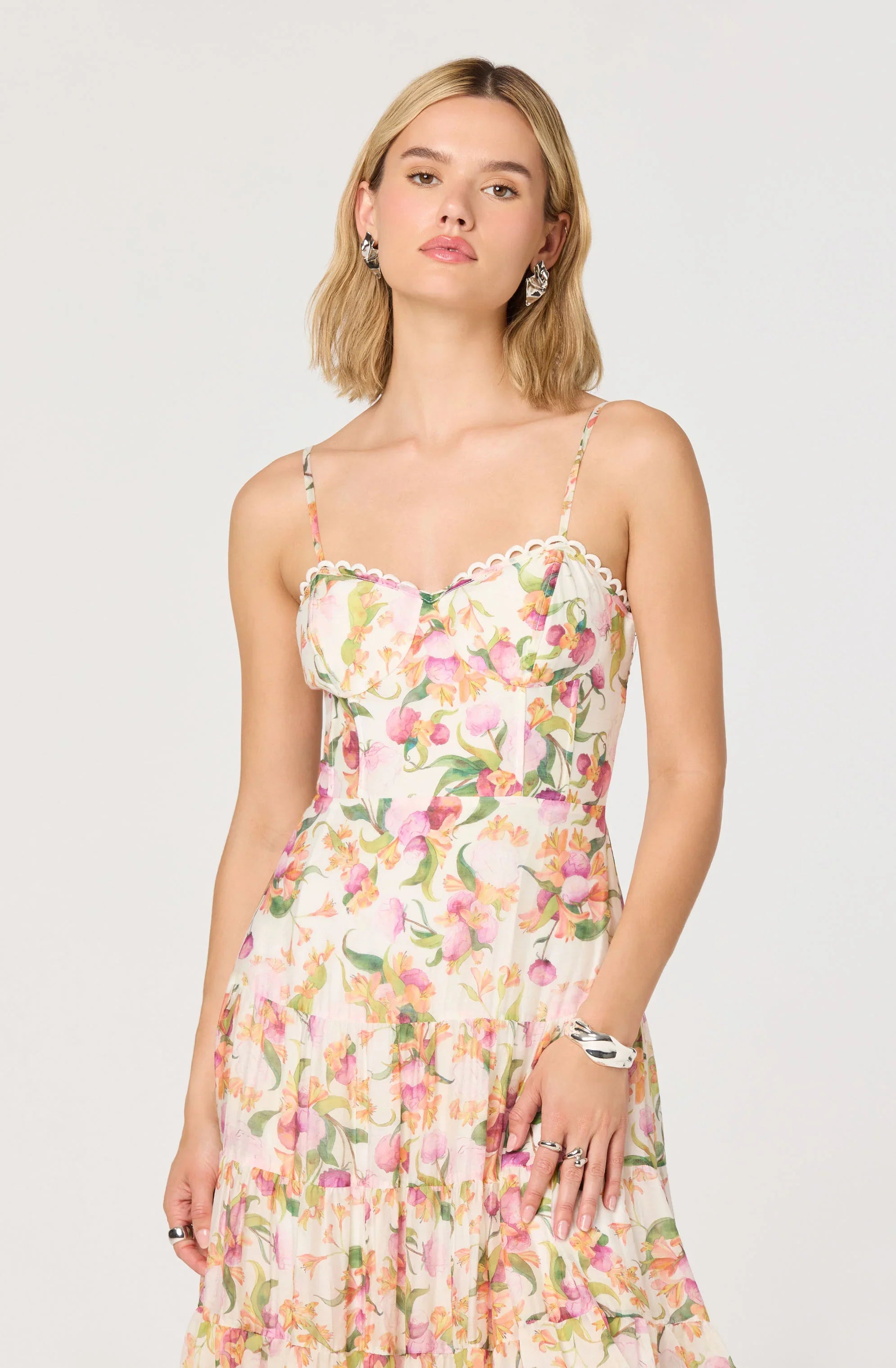 Inixyf Lianna Floral Scalloped Trim Tiered Maxi Dress