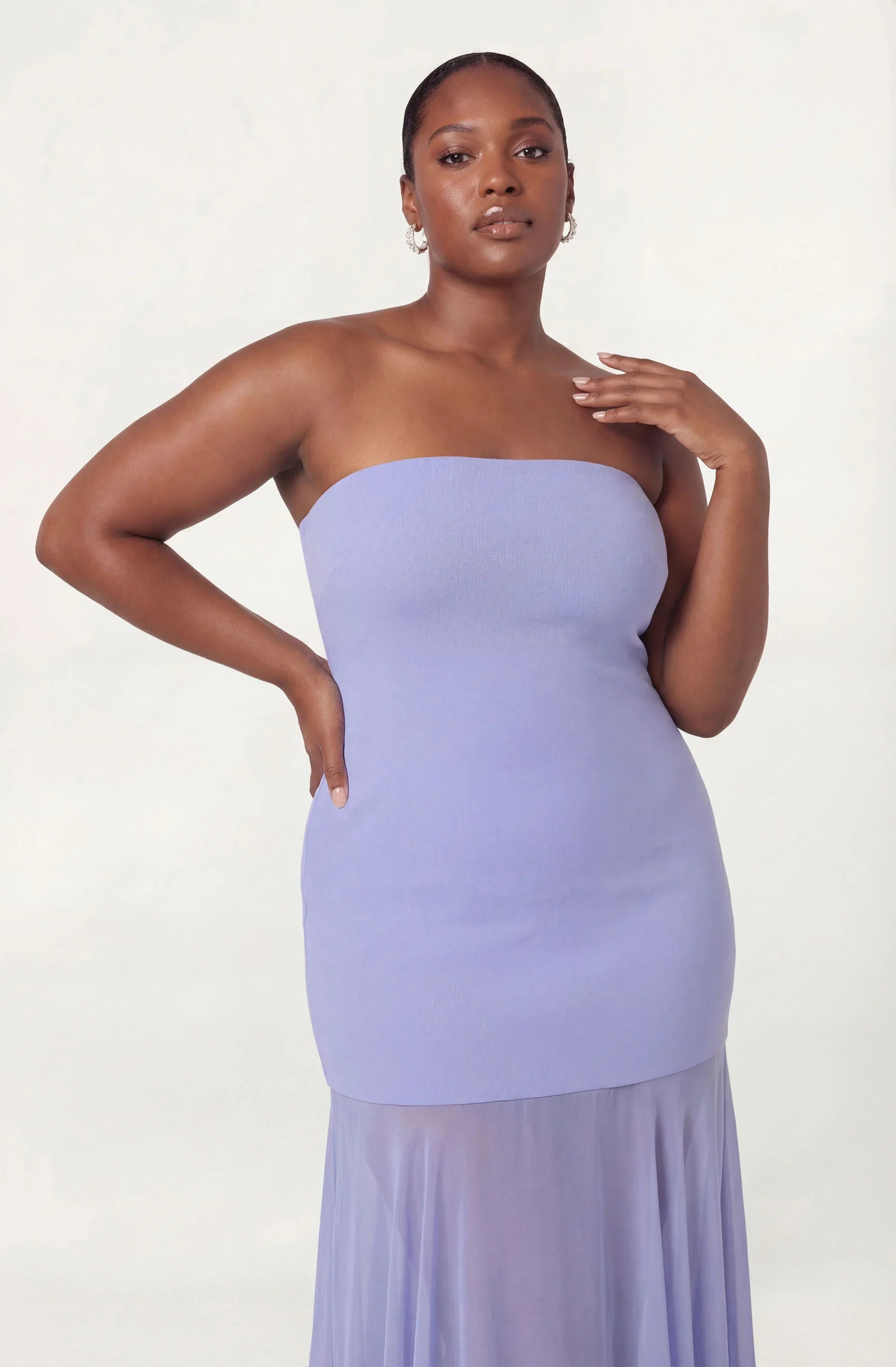 Inixyf Lizet Strapless Mini Dress with Sheer Maxi Overlay