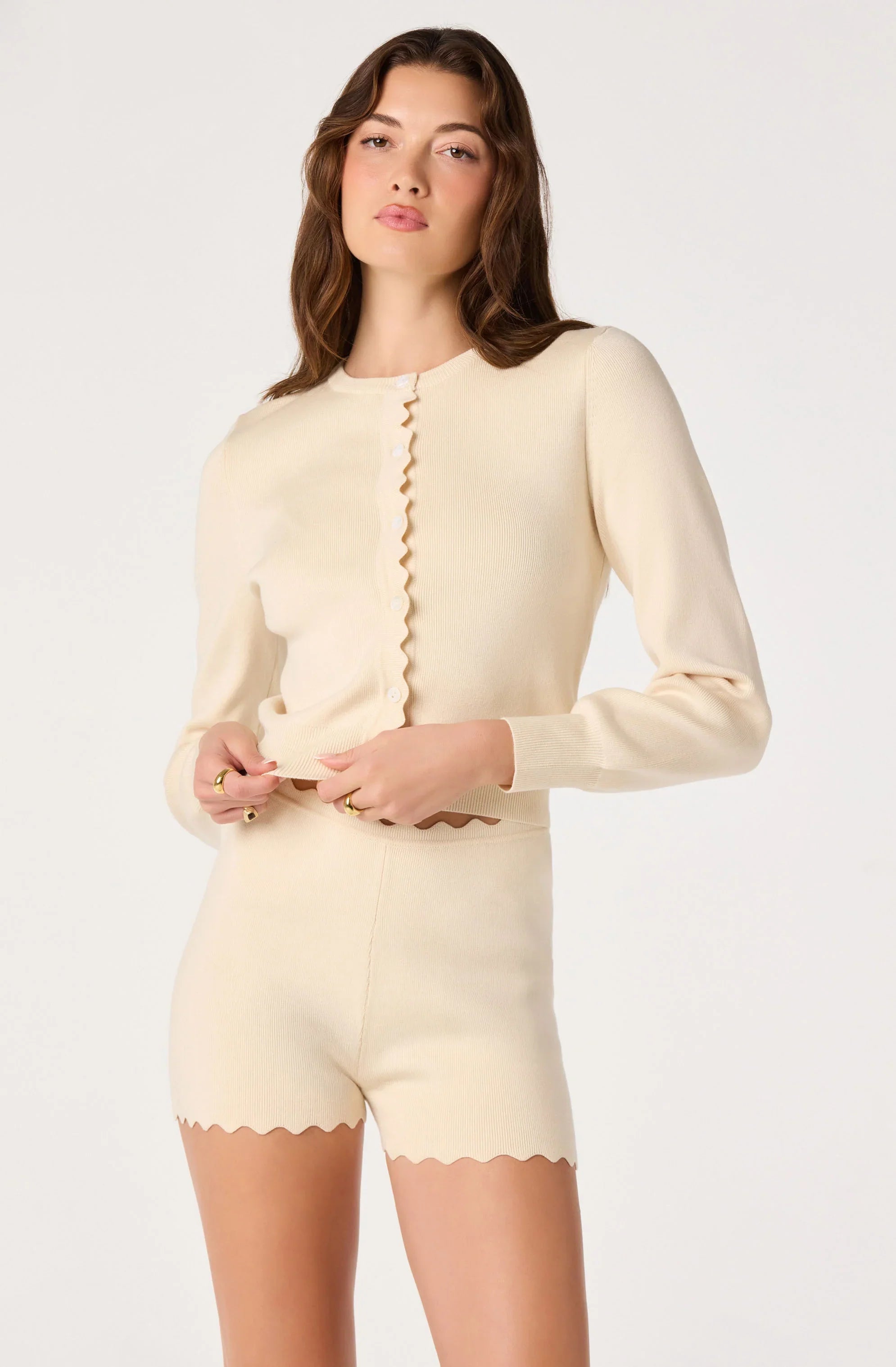 Inixyf Scalloped Trim Sweater Shorts
